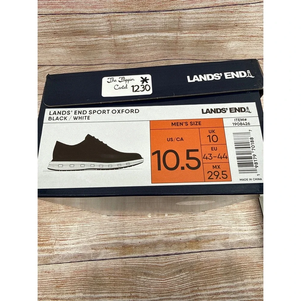 Lands End Sport Oxford Mens 10.5‎ Black White Lightweight Sneaker Shoe 1908426